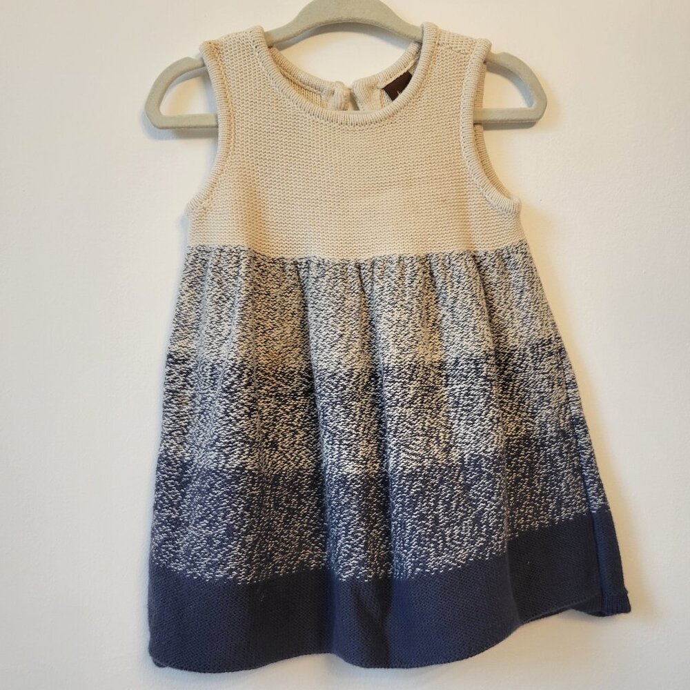 TEA COLLECTION Girl tan cream navy tweed stripe knit jumper dress size 12 to 18